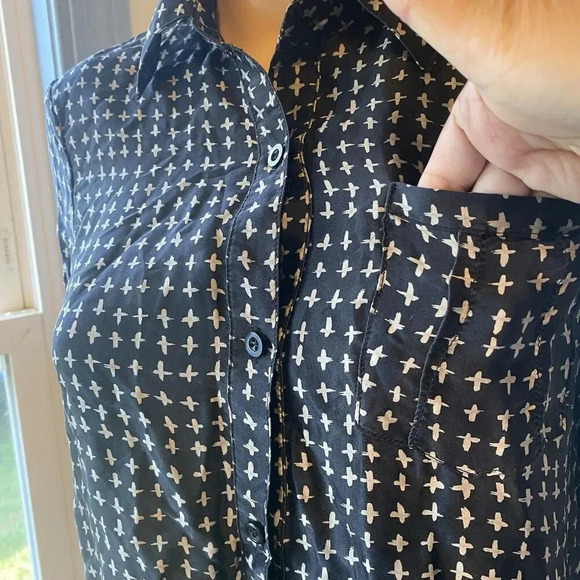 Rebecca Minkoff Womens Black Tan Abstract Silk Long Sleeve Button-Up Shirt Sz 2 - Picture 10 of 13